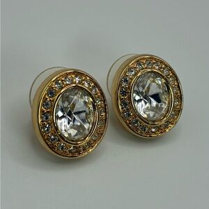 Vintage Swarovski Signed S.A.L Gold-Tone Crystal Button Earrings
